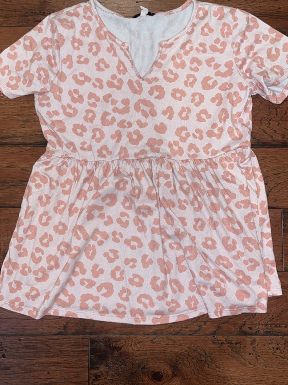 Short Sleeve Pink Leopard Print Peplum Top